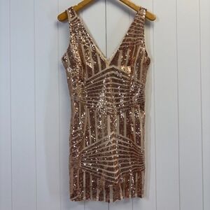 BBX Lephsnt Womens Clubwear Cocktail Sequins Mini Dress Size L Bling Glam NYE